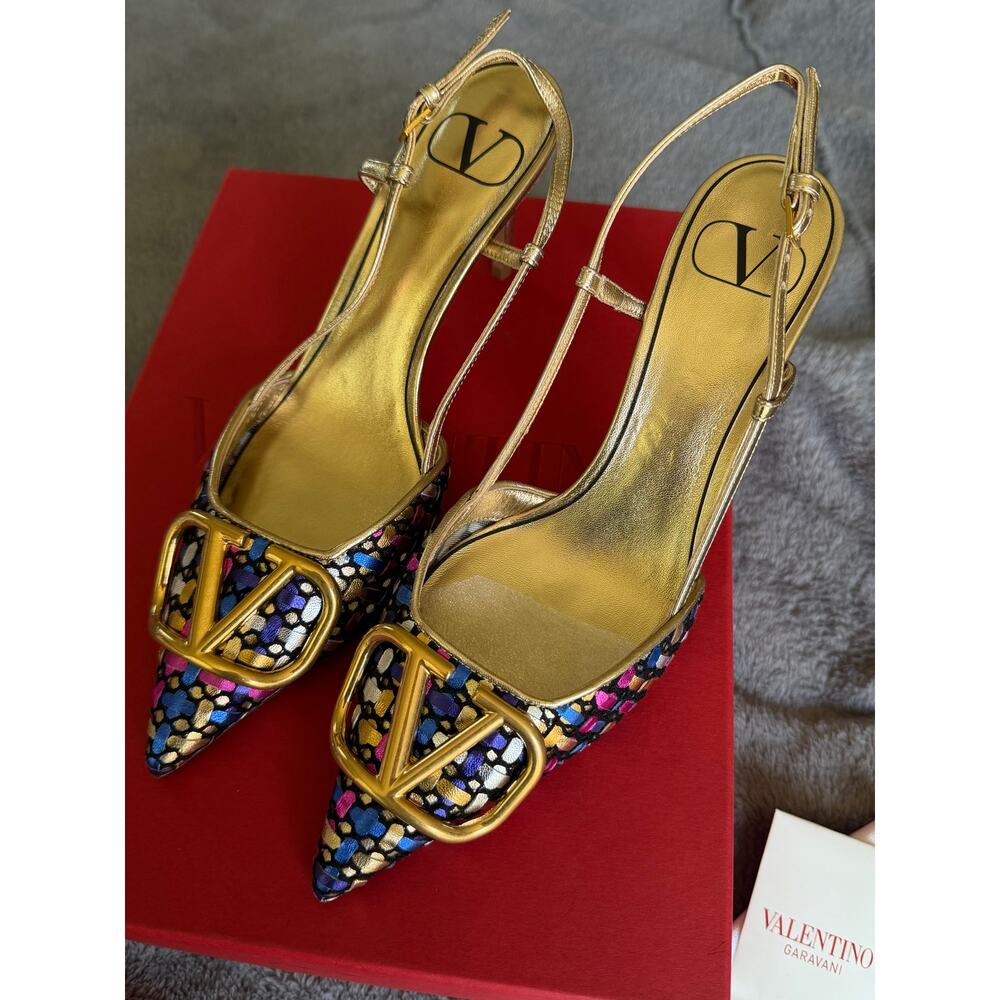 New Valentino Garavani VLogo Sequin Slingback Pumps Gold Multicolor Size 36 - Picture 9 of 12